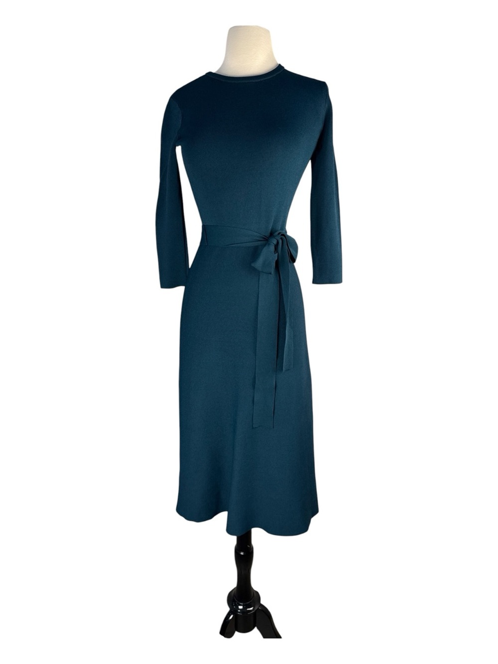 Eliza J Tie Belt Midi Teal Knit Sweater Dress Womens Sz S Autumn Wedding MINT